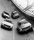 Mercedes-Benz Pkw-Typen auf der Einfahrbahn in Untertürkheim, 1973. In der ersten Reihe: SL-Roadster Typ 450 SL und SLC-Coupé Typ 450 (Baureihe 107). In der zweiten Reihe: S-Klasse-Limousine Typen 450 SE und 450 SEL (Baureihe 116).